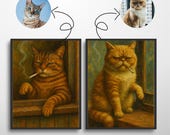 Funny Custom Pet Portrait Funny Cat Portrait Cool Cat Smoking Artwork Digital Pet Painting Personalized Pet Gift Funny Pet Wall Art
