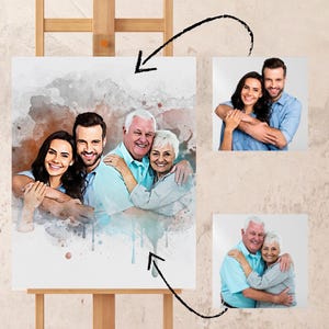Watercolor Family Portrait from Photo, Custom Memorial Gift, Personalized Digital Keepsake, Wall Art