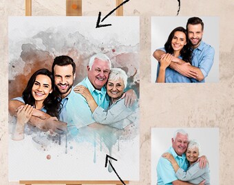 Watercolor Family Portrait from Photo, Custom Memorial Gift, Personalized Digital Keepsake, Wall Art