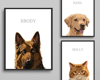 Custom Pet Portrait, Modern Dog or Cat Digital Painting, Personalized Wall Art Gift