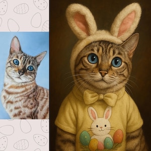 Custom Easter Pet Portrait, Funny Cat or Dog in Bunny Costume, Personalized Digital Gift
