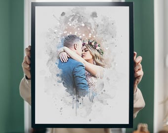 Watercolor Couple Portrait, Custom Anniversary Gift, Romantic Wall Decor, Wedding Keepsake, Watercolor Portrait, Personalized Portrait