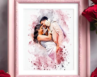 Custom Wedding Watercolor Portrait from Photo, Personalized Digital Art Gift