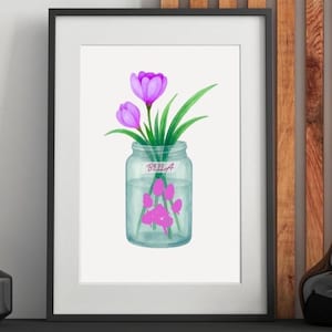 Custom Pet Paw Print Art: Purple Crocus Floral Keepsake (Digital Download)