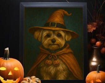 Custom Halloween Pet Portrait | Funny Bulldog Gif Witch Costume Drawing from Photo | Personalized Dog or Cat Wall Art Digital Halloween