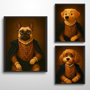 Custom Royal Pet Cartoon Portrait, Funny Digital Pet Art from Photo, Renaissance Cat or Dog Wall Art, Pet Lover Gift