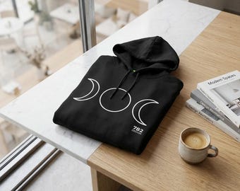 Triple Moon Phase Hoodie, Mystic Celestial Sweatshirt, Witchy Aesthetic Clothing, Moon Goddess Pullover, Wiccan Hooded Sweater Unisex