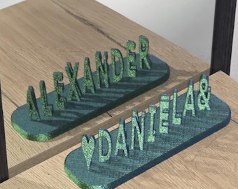 Customizable 3D Dual Name Desk Plate - Personalized Anniversary Gift