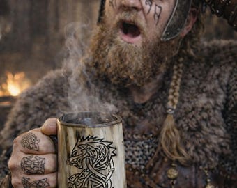 Fenrir Knotwork Horn Mug – 12–15 oz