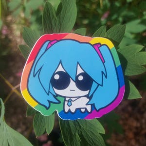Yippee Hatsune Miku Sticker - Autism Creature Ver. Rainbow background