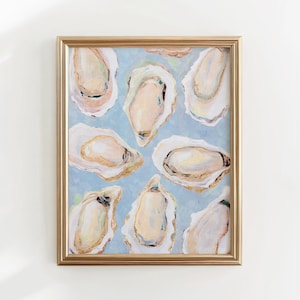 oyster painting grandmillenial wall art beach decor, oyster shell nautical wall art bedroom print coastal decor, seafood art kitchen decor