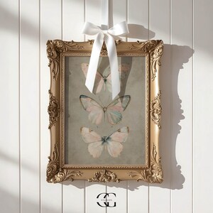 vintage butterfly wall art spring decor, sage green wall art vintage nursery print cottagecore decor, earthy wall art vintage room decor image 8