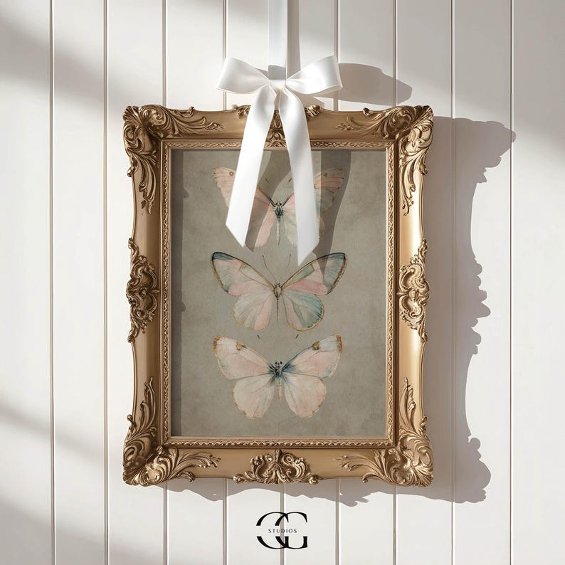 vintage butterfly wall art spring decor, sage green wall art vintage nursery print cottagecore decor, earthy wall art vintage room decor image 8
