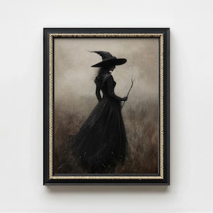 Hexe Kunst stimmungsvoll Gothic Dekor, Halloween Kunst gespenstisches Dekor dunkel Cottagecore Druck, Halloween einzigartig dunkel Academia Dekor