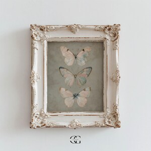 vintage butterfly wall art spring decor, sage green wall art vintage nursery print cottagecore decor, earthy wall art vintage room decor image 2