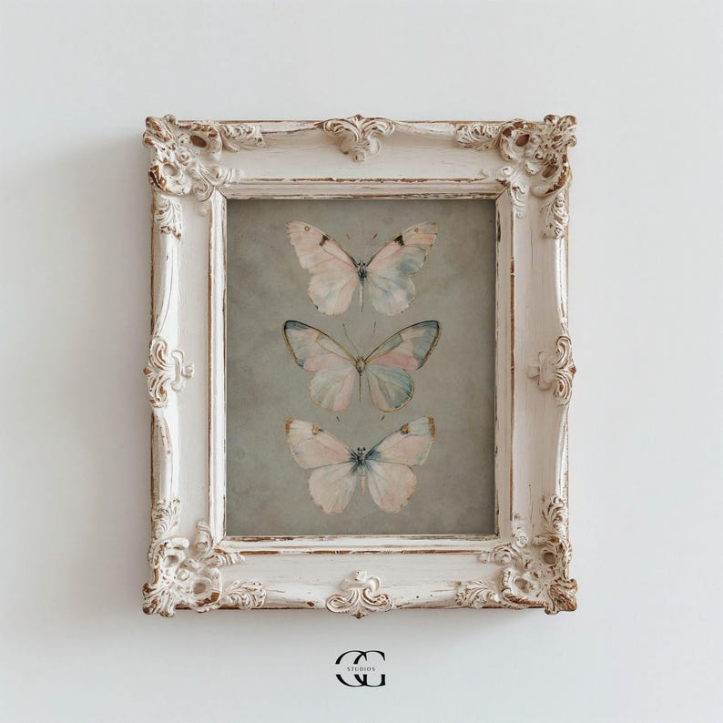 vintage butterfly wall art spring decor, sage green wall art vintage nursery print cottagecore decor, earthy wall art vintage room decor image 2