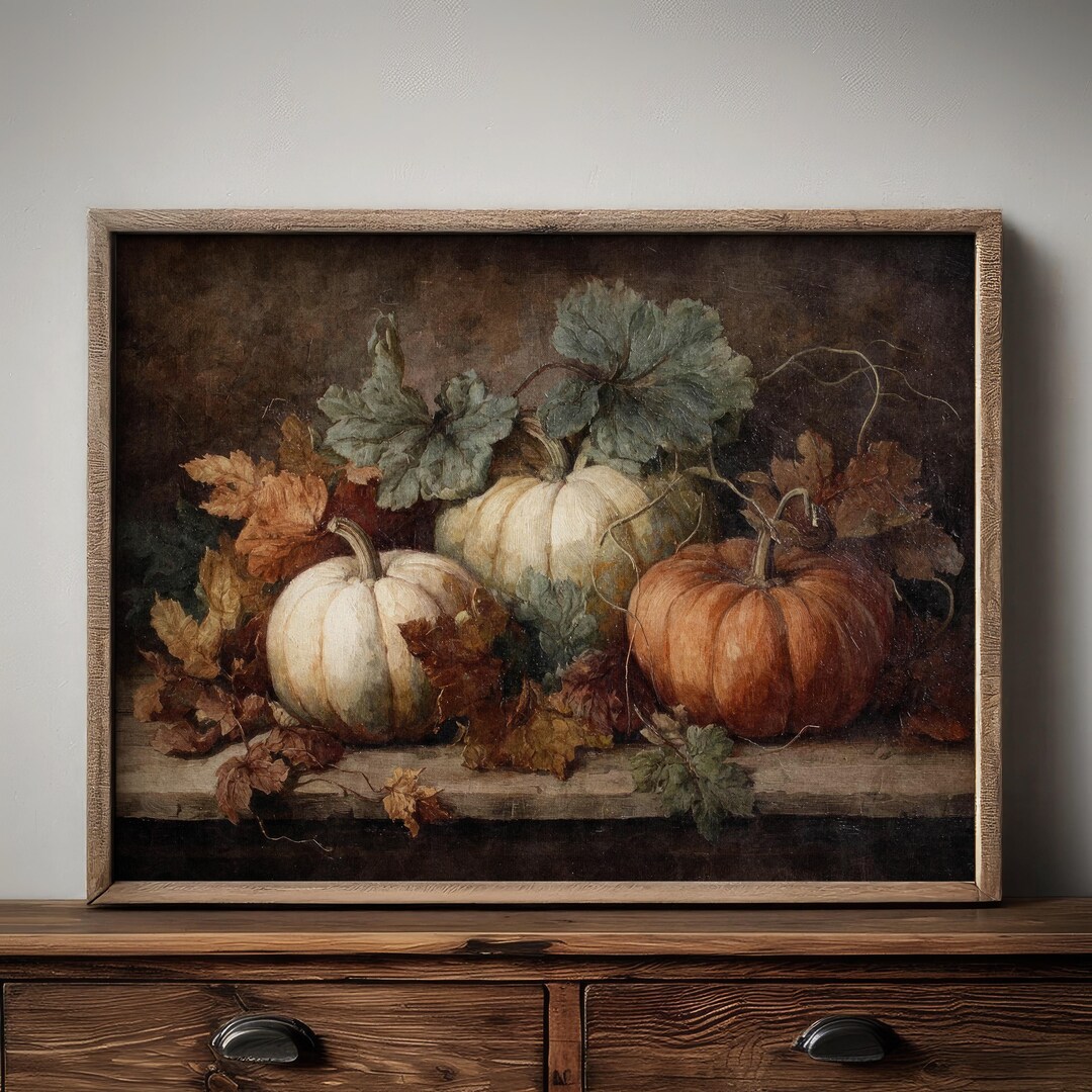 Herbst-Wandbilder Mit Kürbis-Motiv – Set Aus 4 Rustikalen Ölgemälde-Drucken Für Wohnzimmer & Herbstdeko