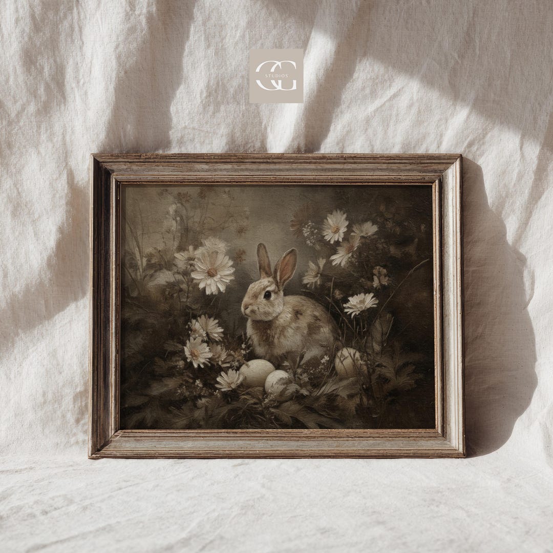 Vintage Bunny in Wildflower Field Printable Art Cottagecore Decor ...