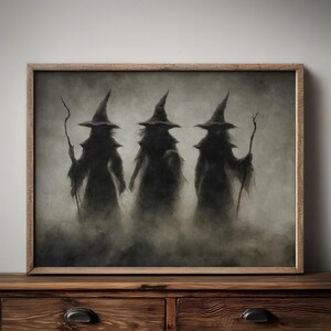 Hexe Kunst stimmungsvoll, gespenstisches Dekor, Halloween Kunst dunkel Academia dunkel Cottagecore Dekor, Halloween einzigartige Gothik Dekor