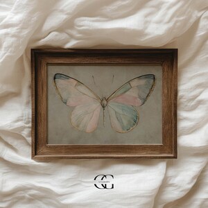 vintage butterfly wall art cottagecore decor, earthy wall art vintage room decor, sage green wall art vintage nursery print spring decor