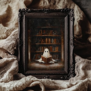 Geistermalerei Vintage Halloween Wandkunst Bibliotheksdekor, launische Wandkunst gruselige Dekorgeschenke für Buchliebhaber, dunkle Academiakunst gothic Dekor