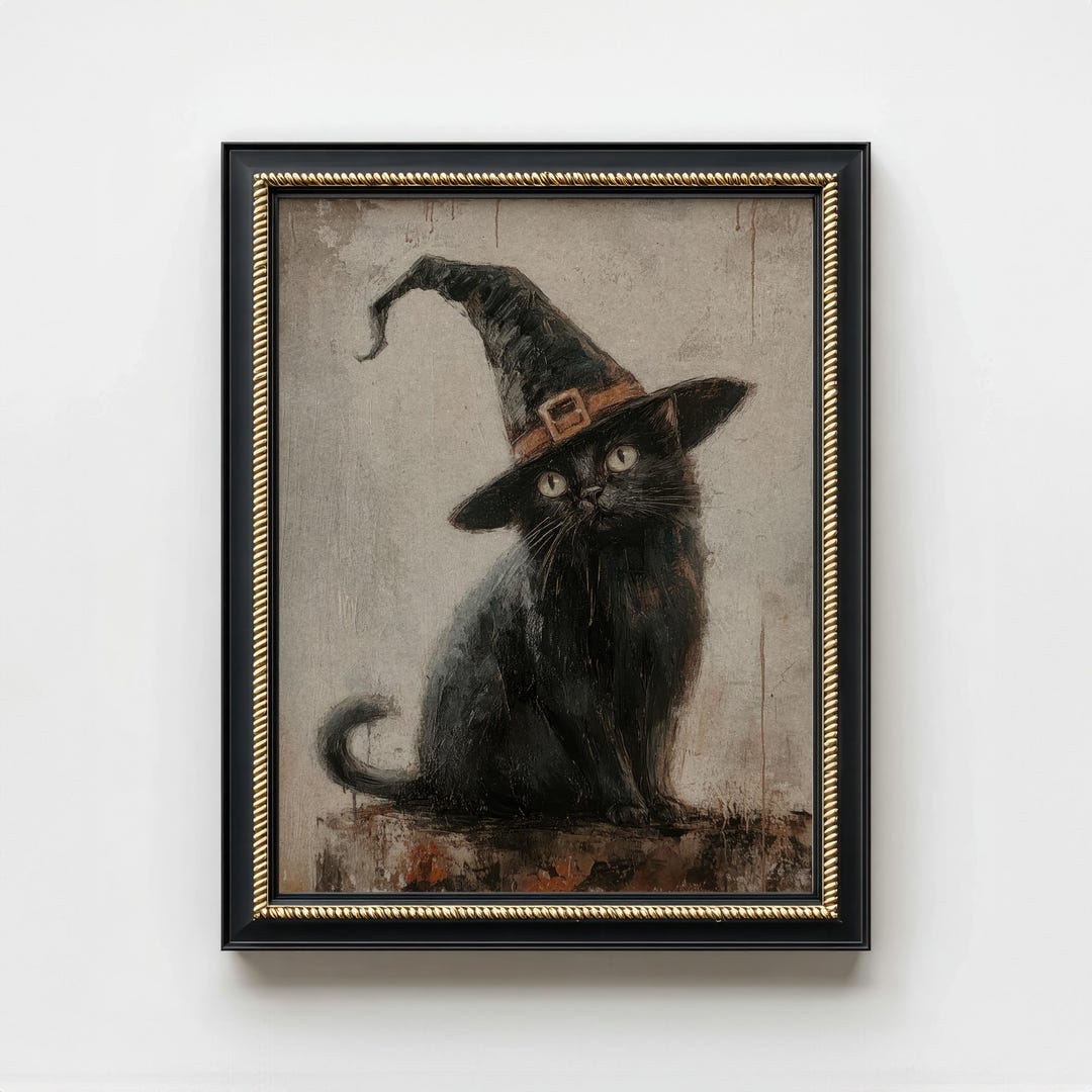Black Cat Wall Art Halloween Print Spooky Decor, Dark Academia Art ...