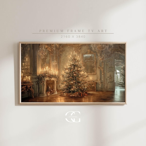 christmas tree samsung frame tv art holiday decor, cozy season rustic wall art christmas wall decor, vintage christmas art victorian decor