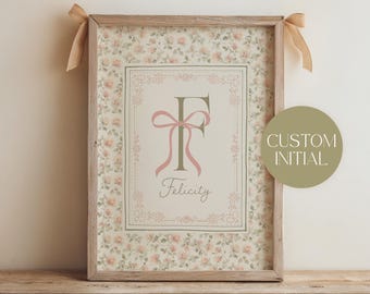 custom name wall art baby girl nursery decor, sage green wall art vintage print personalized baby girl gift, floral print playroom decor