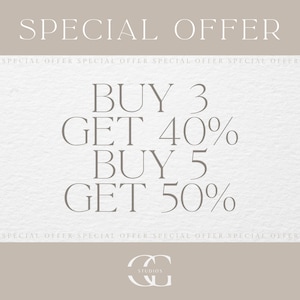 May include: A promotional graphic with the text "SPECIAL OFFER" at the top. The text "BUY 3 GET 40%" and "BUY 5 GET 50%" is displayed in a large font. The graphic has a neutral color palette with a logo at the bottom.