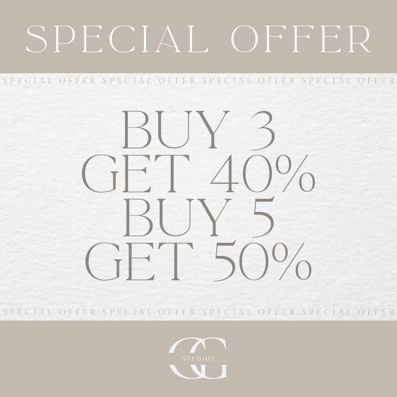 May include: A promotional graphic with the text "SPECIAL OFFER" at the top. The text "BUY 3 GET 40%" and "BUY 5 GET 50%" is displayed in a large font. The graphic has a neutral color palette with a logo at the bottom.