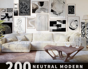 200 Neutral Abstract Wall Art Bundle midcentury modern decor, minimalist wall art gallery wall, wabi sabi japandi wall art living room decor