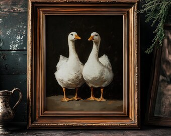 Decorazione per cameretta con dipinto ad olio di un'oca, decorazione per cameretta dei bambini, stampa artistica classica, decorazione cottagecore, decorazione vintage con arte malinconica, decorazione murale in stile fattoria, decorazione in stile cottage francese