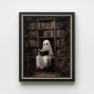 Geistermalerei Vintage Halloween Wandkunst Bibliotheksdekor, launische Wandkunst Gothic Dekor, dunkle Academia Kunst gruselige Dekorgeschenke für Buchliebhaber