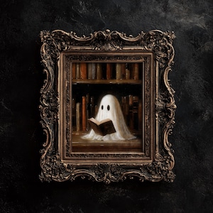 Geistermalerei Halloween-Gemälde Vintage Halloween Bibliothek Dekor, Gothic Dekor dunkel Academia Kunst, gruselige Dekoration Geschenke für Buchliebhaber