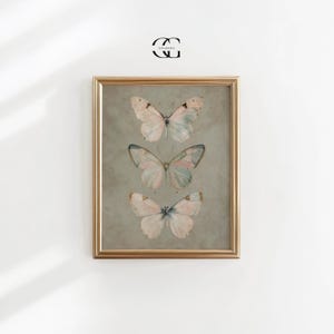 vintage butterfly wall art spring decor, sage green wall art vintage nursery print cottagecore decor, earthy wall art vintage room decor image 7