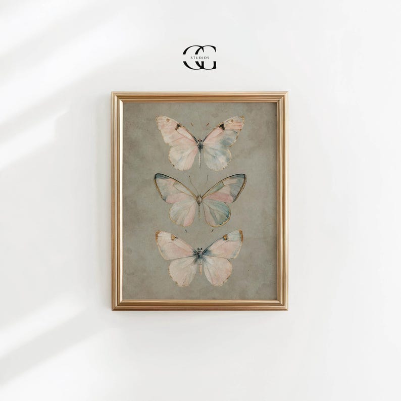 vintage butterfly wall art spring decor, sage green wall art vintage nursery print cottagecore decor, earthy wall art vintage room decor image 7
