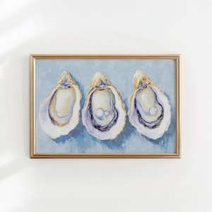 oyster painting grandmillenial wall art beach decor, seafood art kitchen decor, oyster shell nautical wall art bedroom print coastal decor