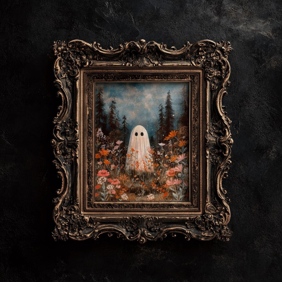 Ghost Painting Wildflower Wall Art Cozy Fall Decor, Moody Art Autumn ...