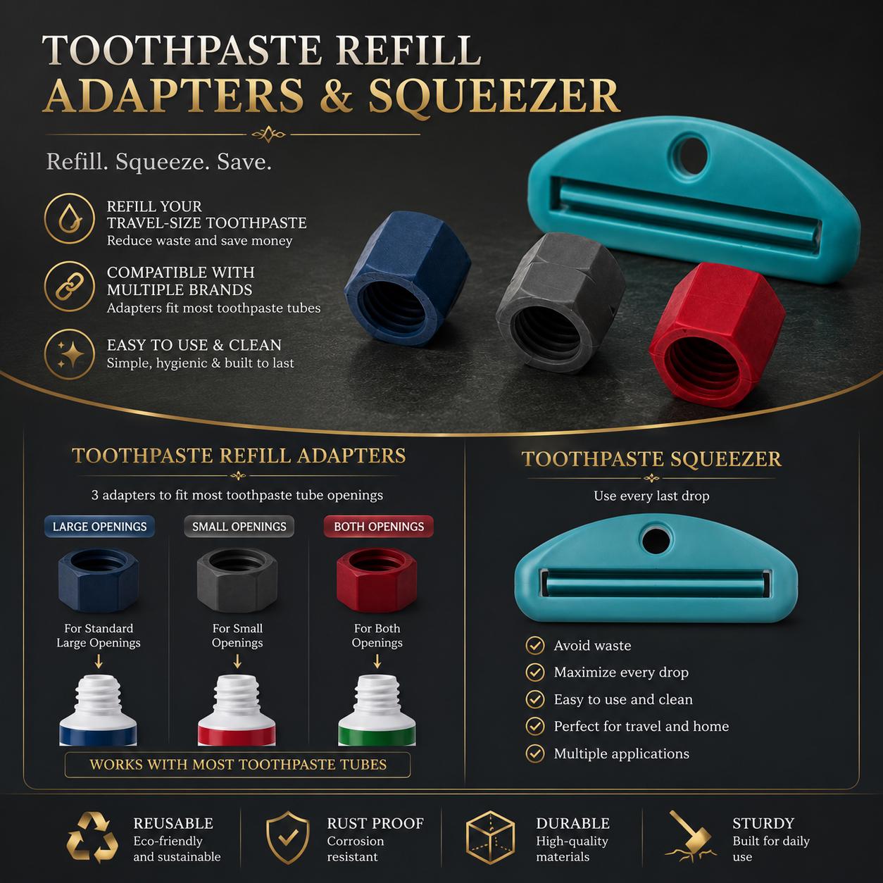 2x Toothpaste Refill Adapter Converter – Travel-Friendly Reusable Connector For Transferring Paste Into Standard Tubes