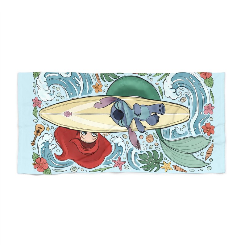Toalla de playa Mermaid Stitch / estampado colorido y divertido de criaturas marinas imagen 2