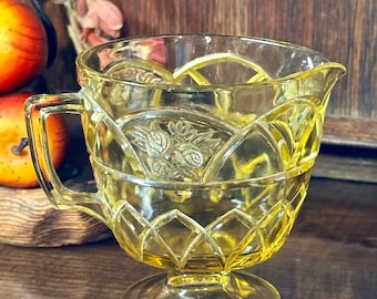 Vintage Rosemary Yellow Amber Gedral Dutch Rose Depression Glass Creamer circa 1930s
