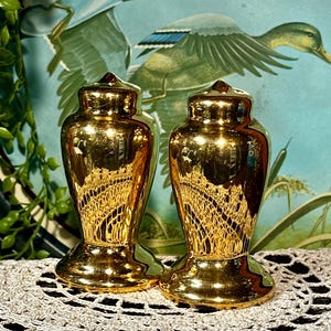 Vintage Atlas 22 Karat Gold Plated Ceramic Salt & Pepper Shaker Set