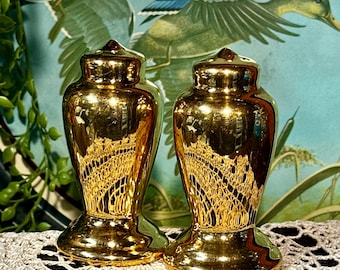 Vintage Atlas 22 Karat Gold Plated Ceramic Salt & Pepper Shaker Set