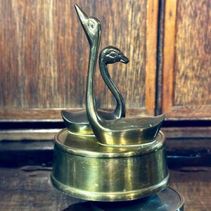 Vintage Brass Swan Music Box: MCM Home Decor