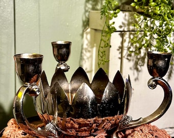Vintage FBR Italy EP Brass Candle Holder and Flower Vase Frog Silver Plated