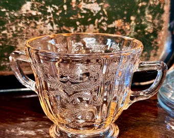 Vintage Indiana Glass Pink Depression Glass Sugar Bowl in Madrid Pattern