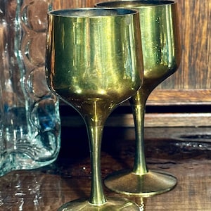 Vintage Brass Wine Water Chalices Goblets Set of 2 Pair MCM