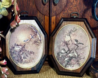 Set Of 2 Vintage Bird Original Beaded Glass Plaque Wall Art Decor Circa 1970s