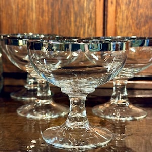 Vintage Silver Rim Crystal Champagne Coupe Glasses Goblets Set of 4
