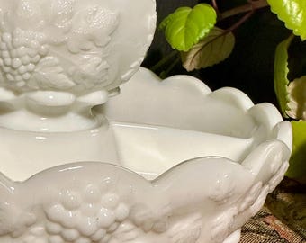 Vintage Westmoreland Milk Glass Relish Tray: Grape Vine Serving Dish